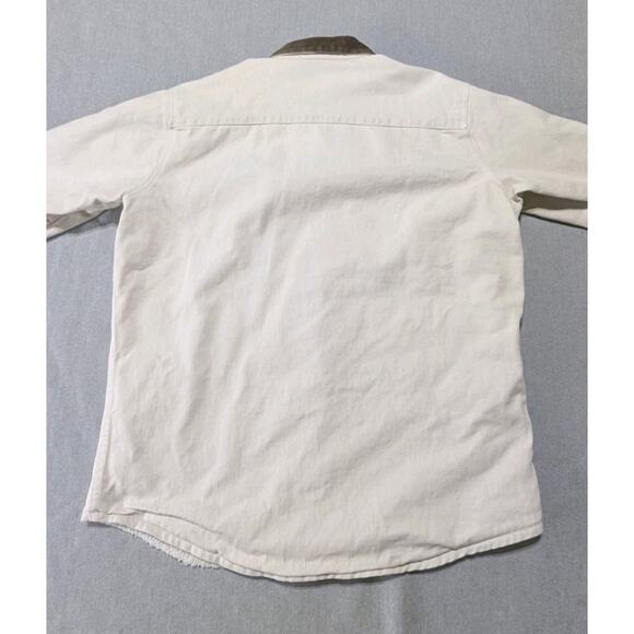 J. Galt Sherpa Lined Canvas Shirt Jacket S Cream Brown Corduroy Collar Workwear - Picture 3 of 12